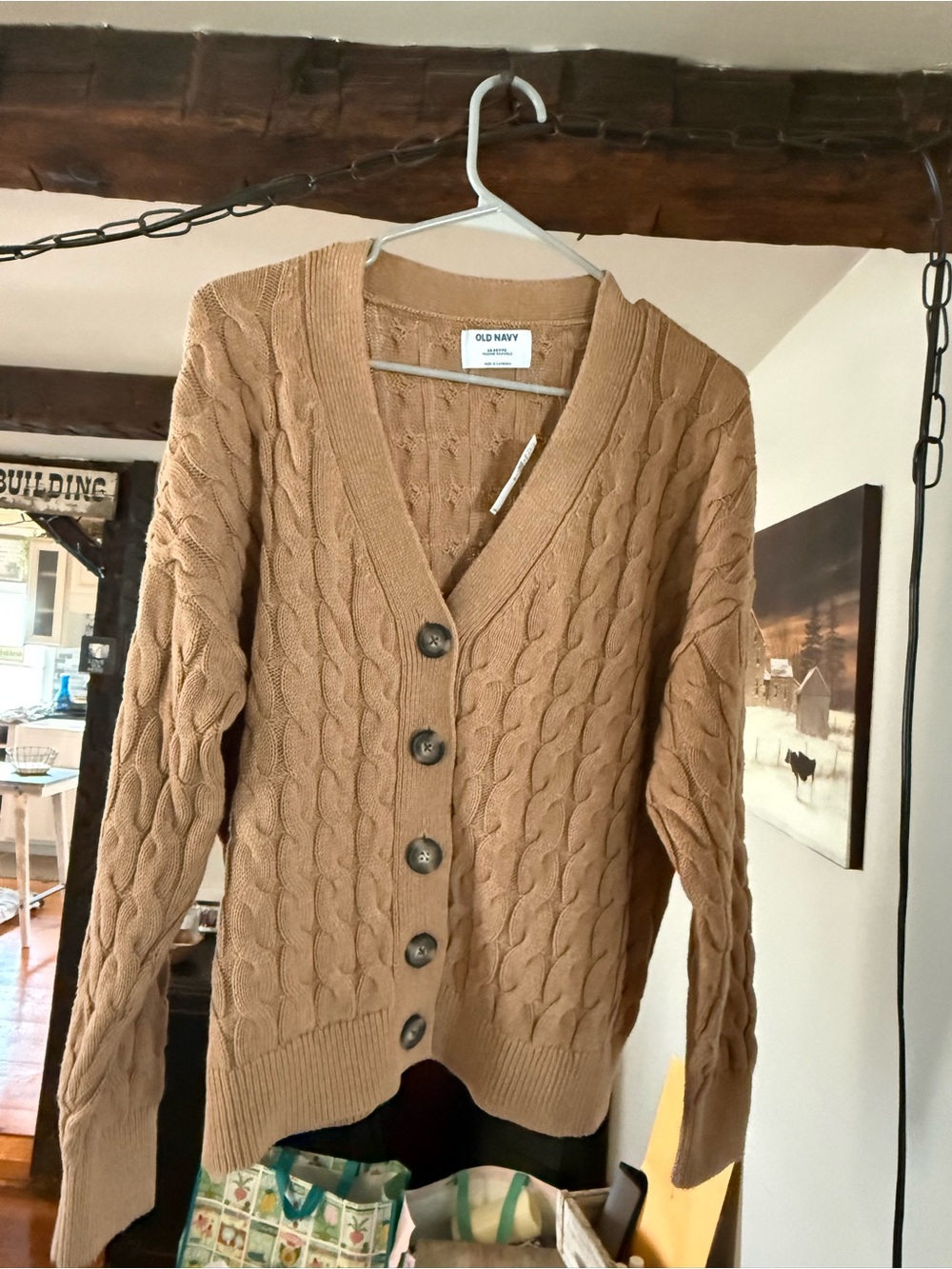 Old Navy Women's Camel Cable-Knit Button Cardigan